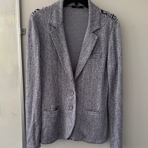 Tart Blue and White super soft sweater Blazer with Patterned Accents